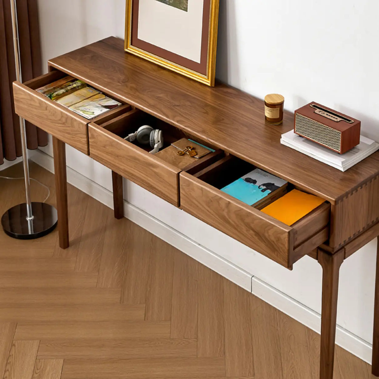 Wood Espresso Large Console Table with Drawers Image - 3