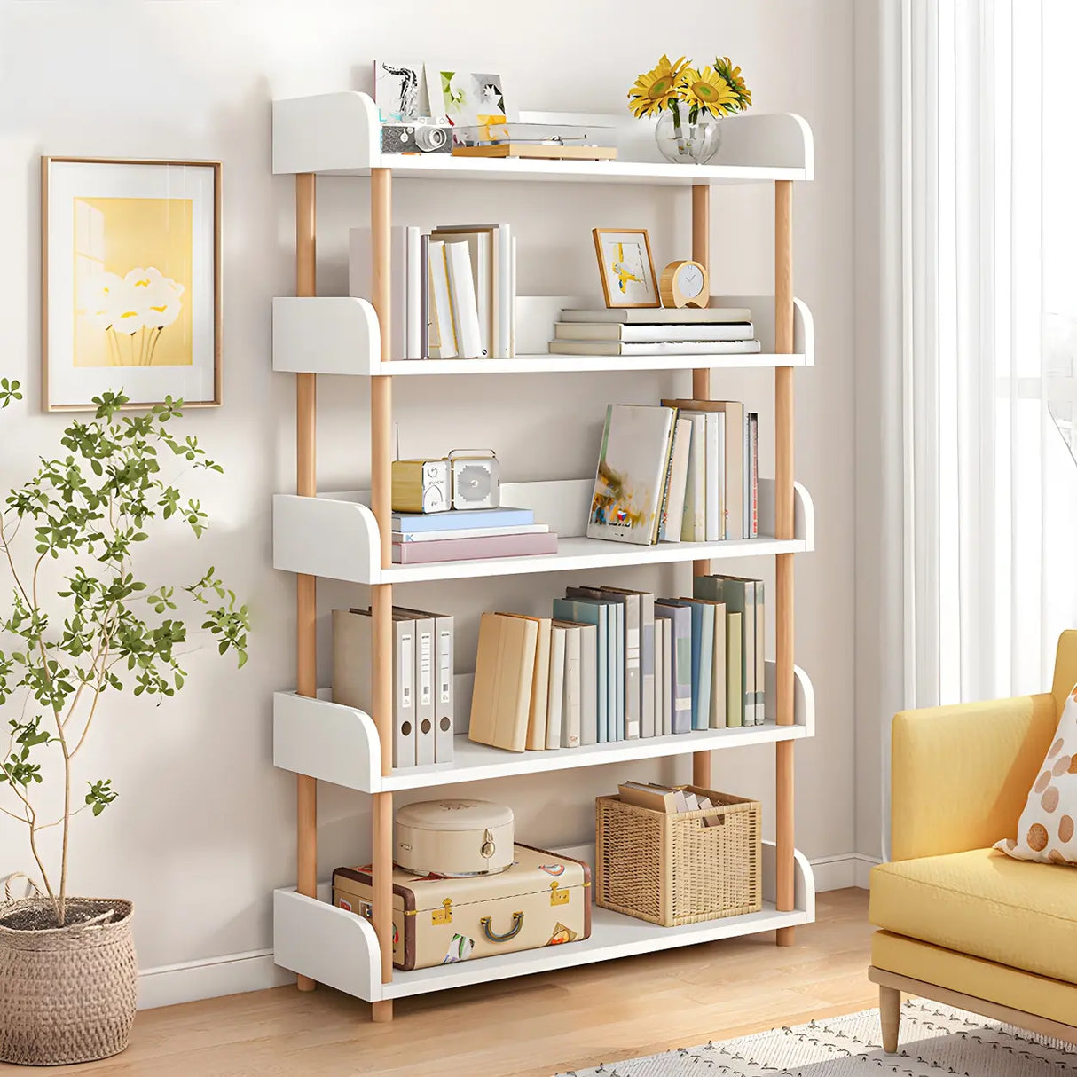 Wood Etagere Vertical Open Back Casual Display Bookcase Image - 12