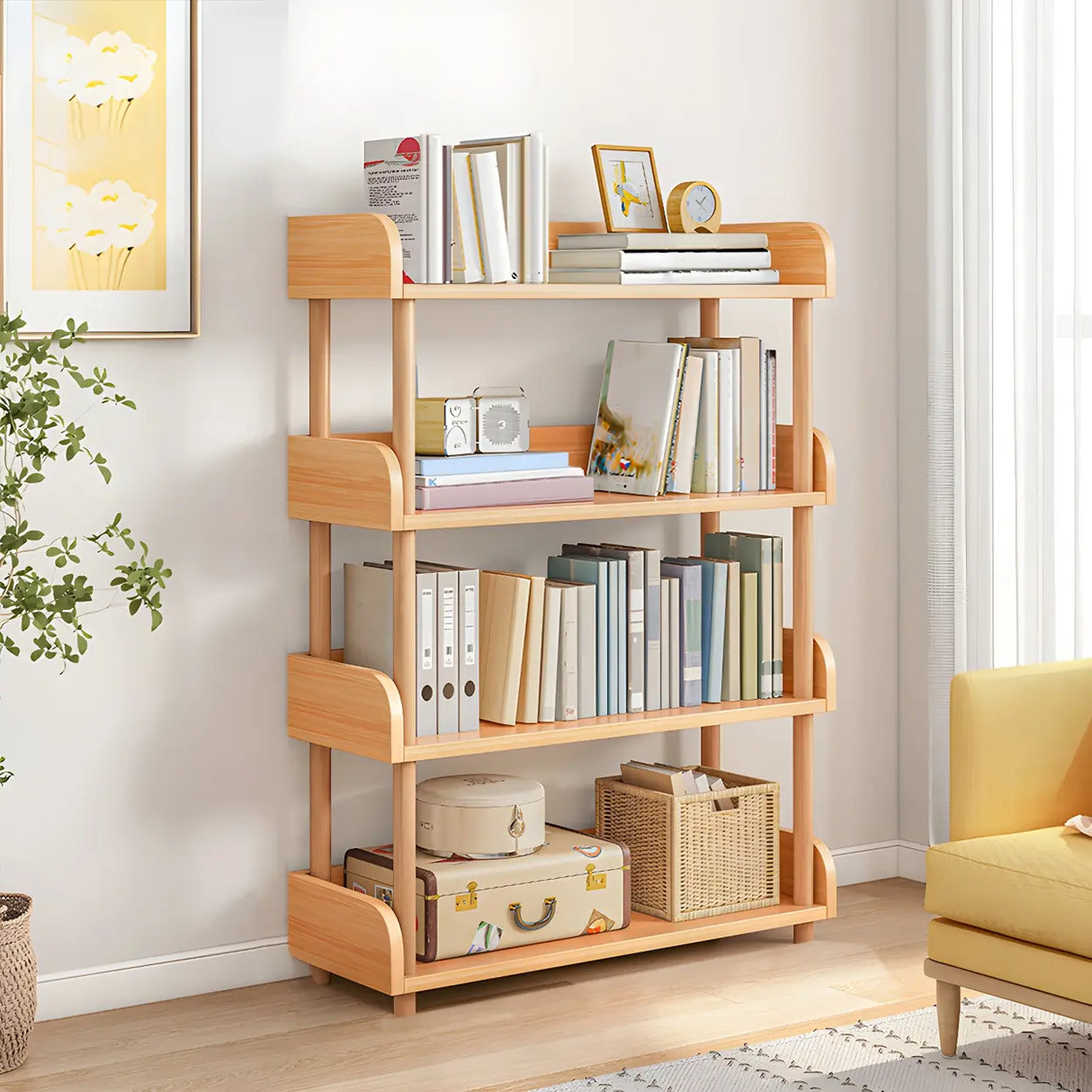 Wood Etagere Vertical Open Back Casual Display Bookcase Image - 14