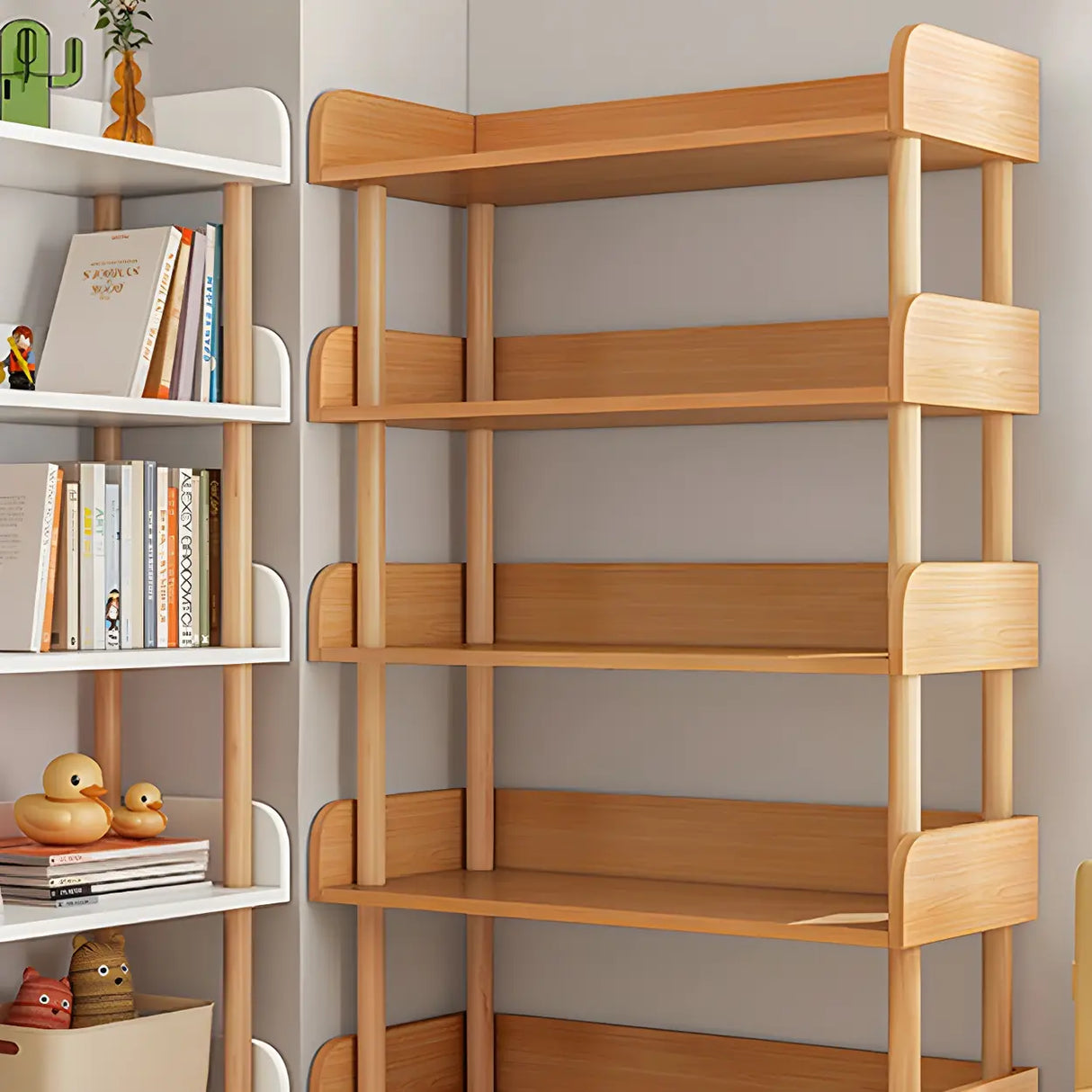 Wood Etagere Vertical Open Back Casual Display Bookcase Image - 18