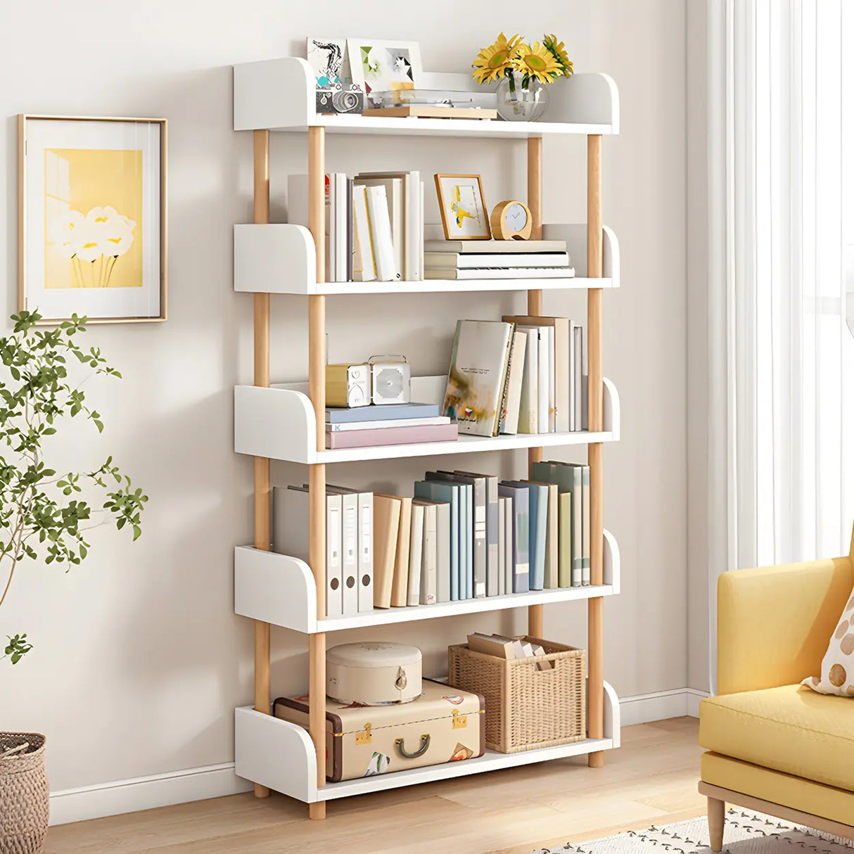 Wood Etagere Vertical Open Back Casual Display Bookcase Image - 1