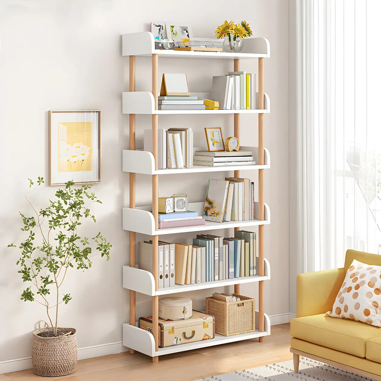 Wood Etagere Vertical Open Back Casual Display Bookcase Image - 22