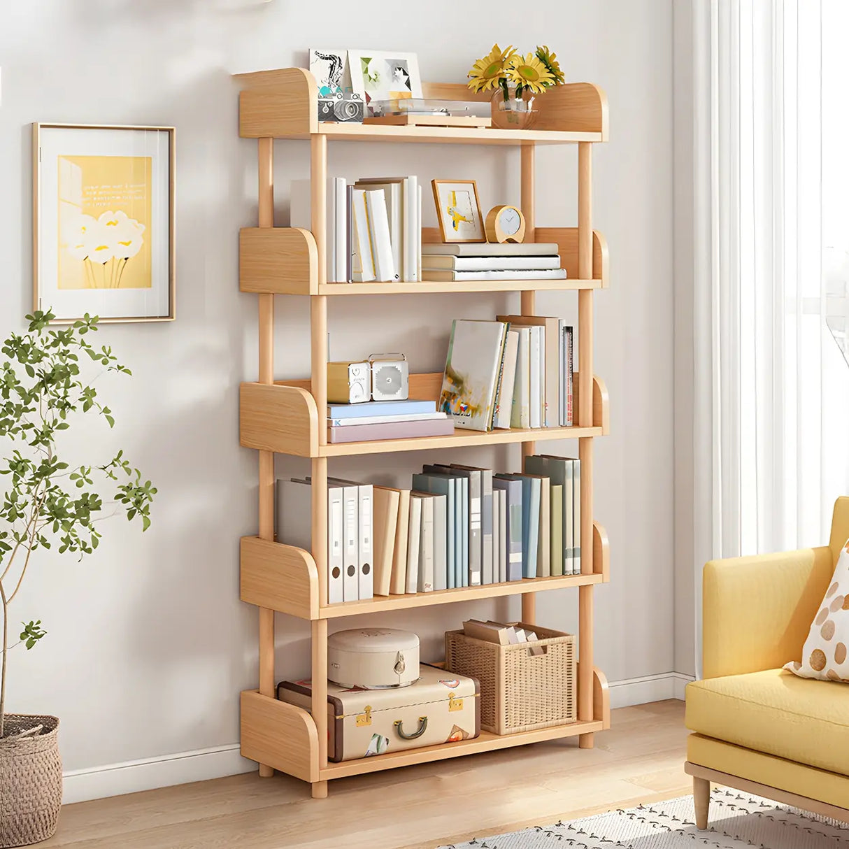 Wood Etagere Vertical Open Back Casual Display Bookcase Image - 23