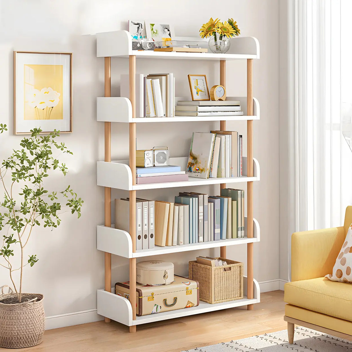 Wood Etagere Vertical Open Back Casual Display Bookcase Image - 29