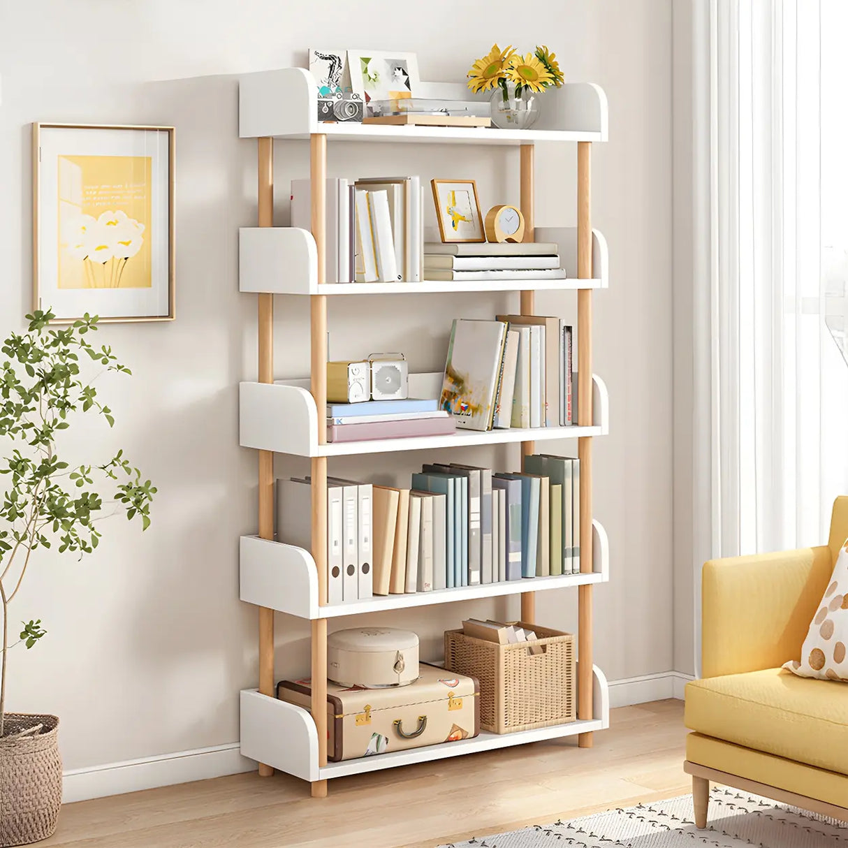 Wood Etagere Vertical Open Back Casual Display Bookcase Image - 34