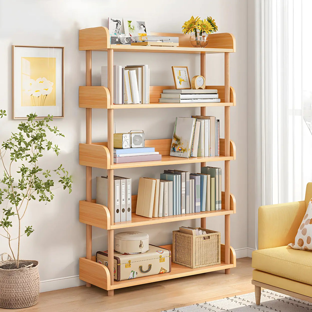 Wood Etagere Vertical Open Back Casual Display Bookcase Image - 3