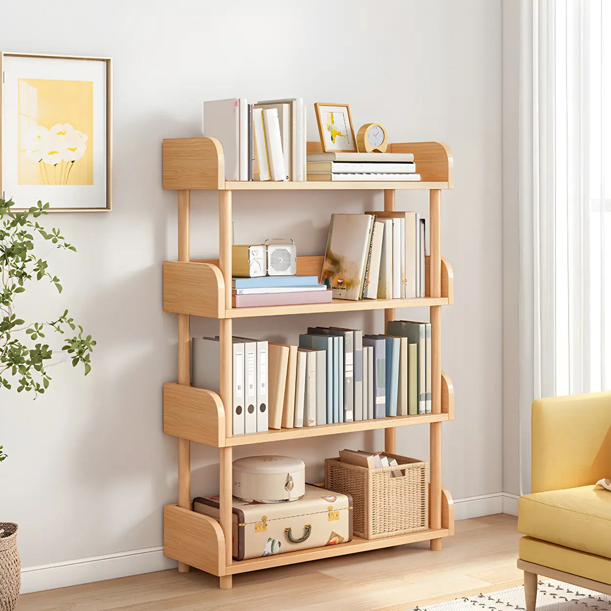 Wood Etagere Vertical Open Back Casual Display Bookcase Image - 4