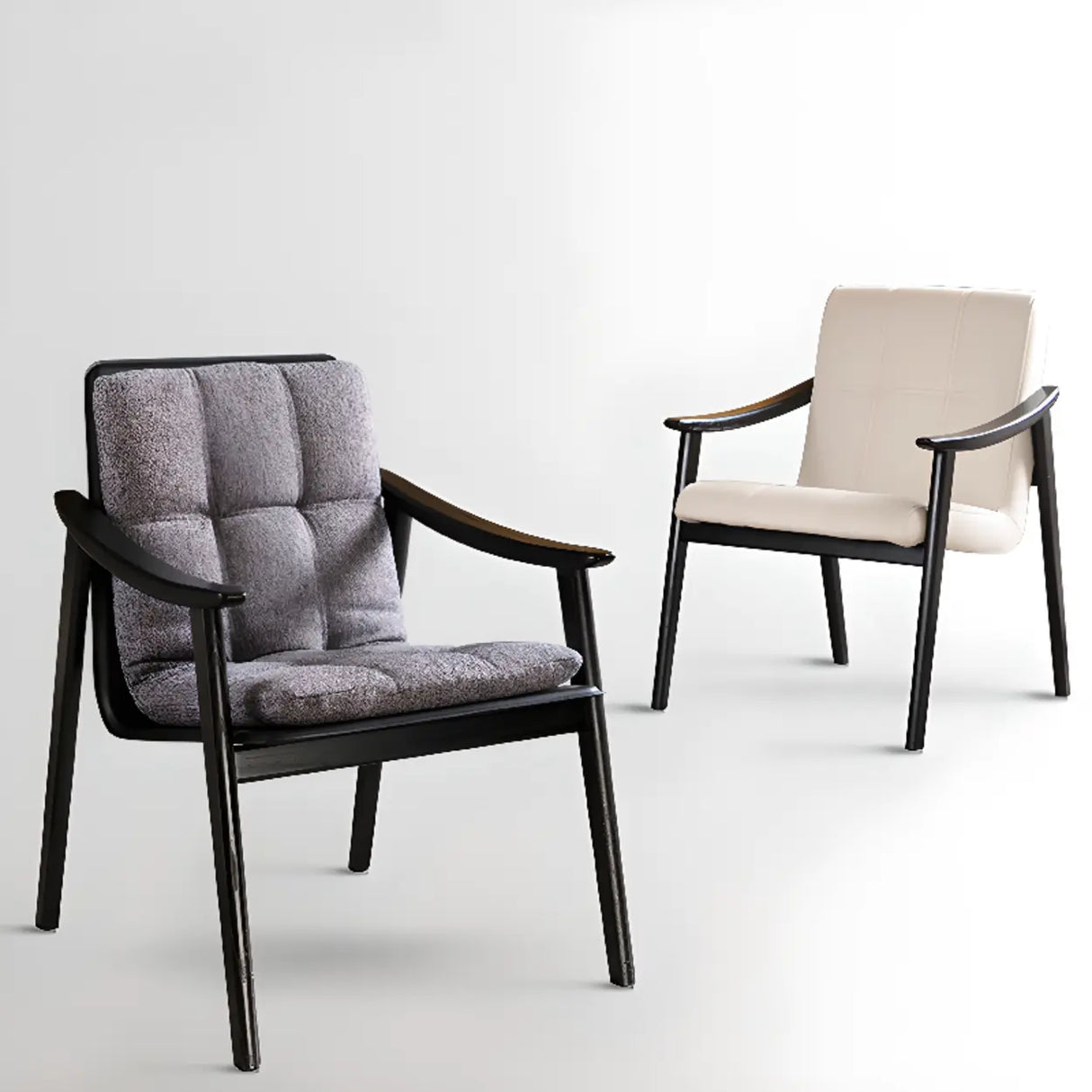 Wood Frame Armrest Cotton Parsons Dining Chair Grey Image - 10