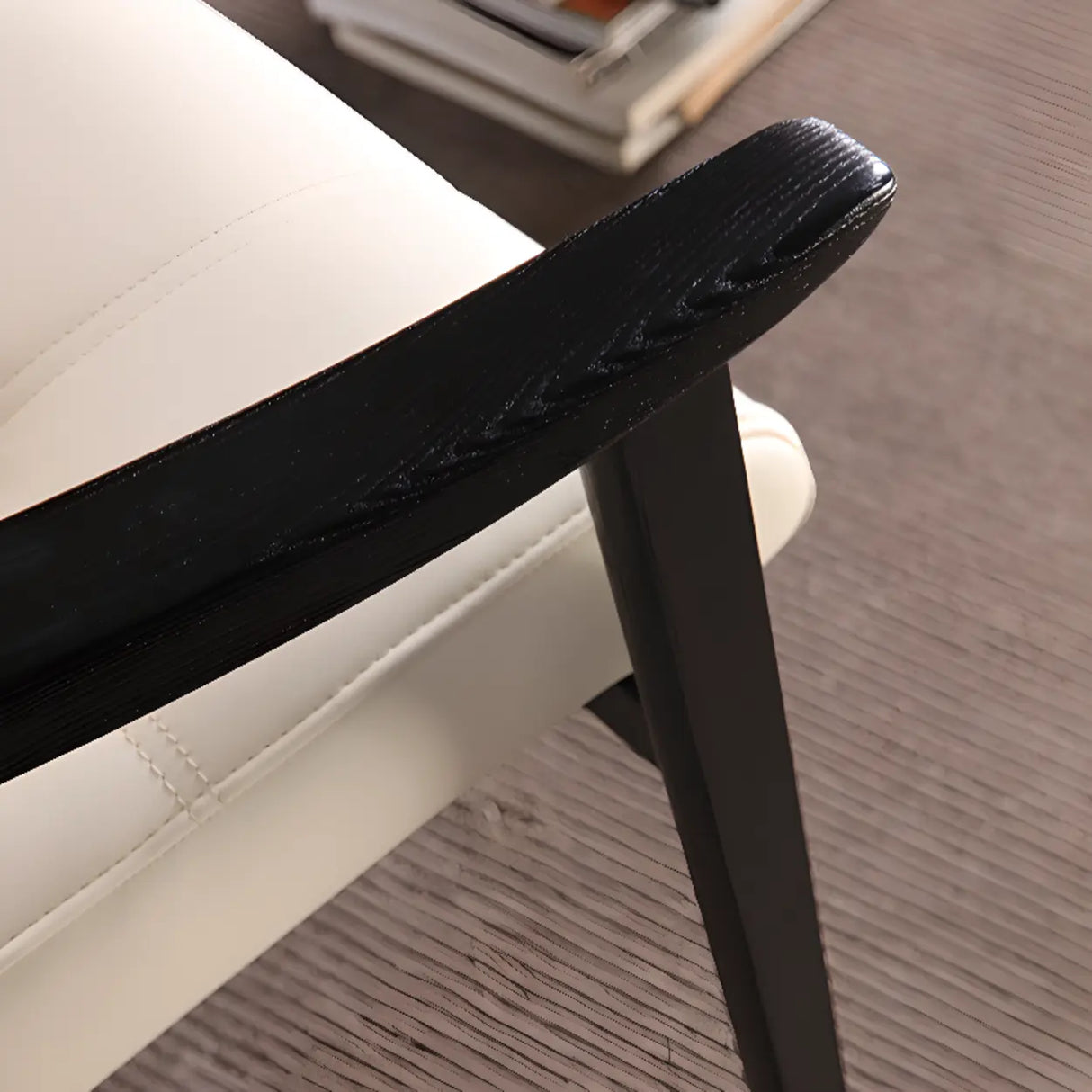 Wood Frame Armrest Cotton Parsons Dining Chair Grey Image - 15