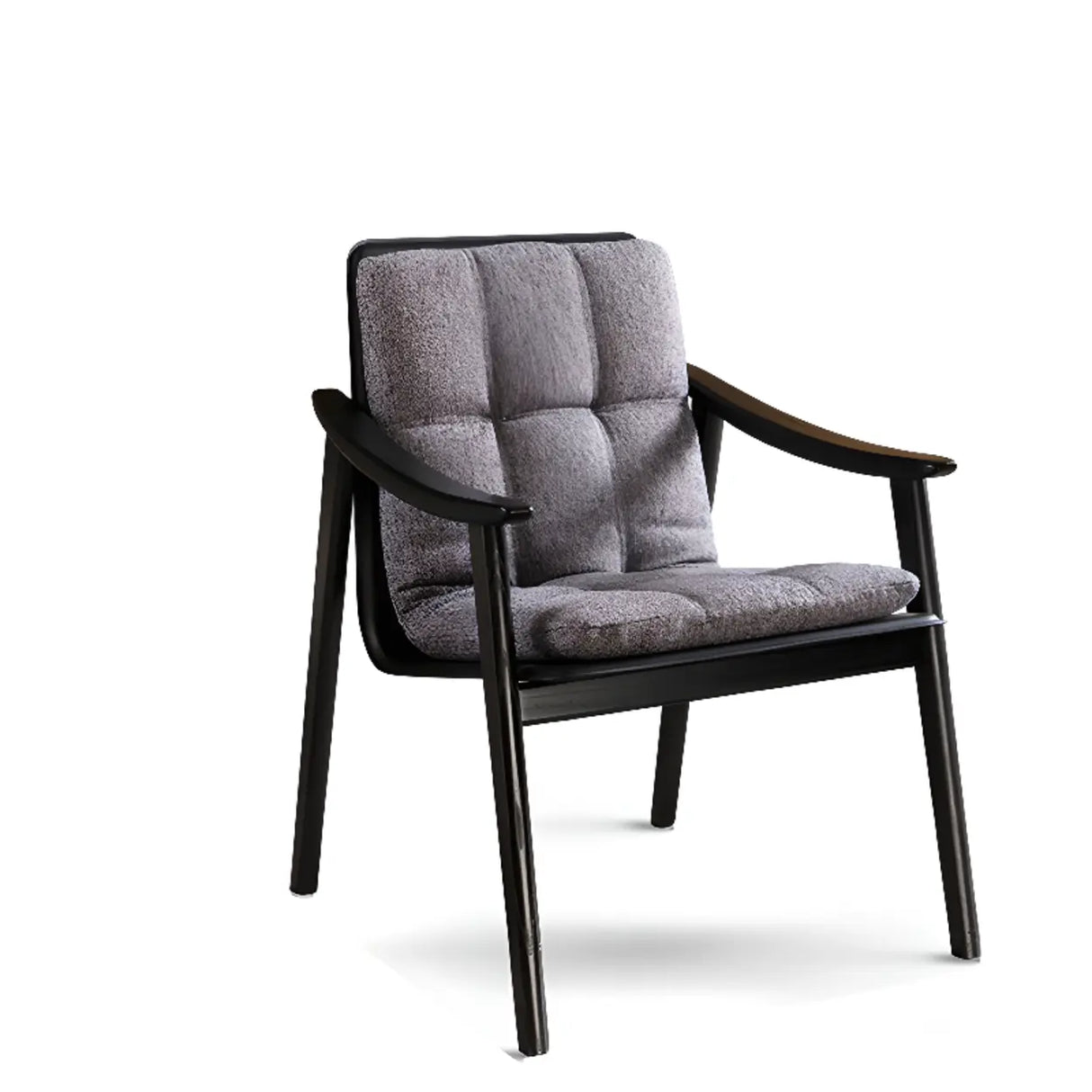 Wood Frame Armrest Cotton Parsons Dining Chair Grey Image - 2