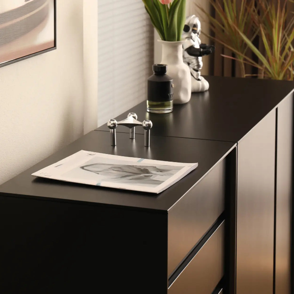 Wood Freestanding Black Cabinet Shoe Rack with Shelves Image - 15