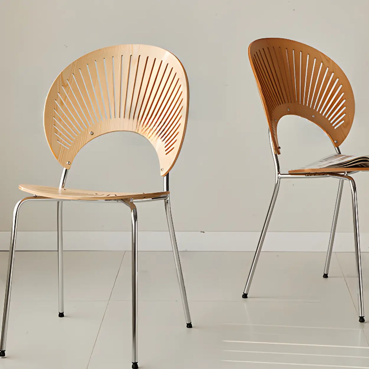 Wood Hollow Fan-Shaped Open Back Dining Chair Nut-Brown Image - 11