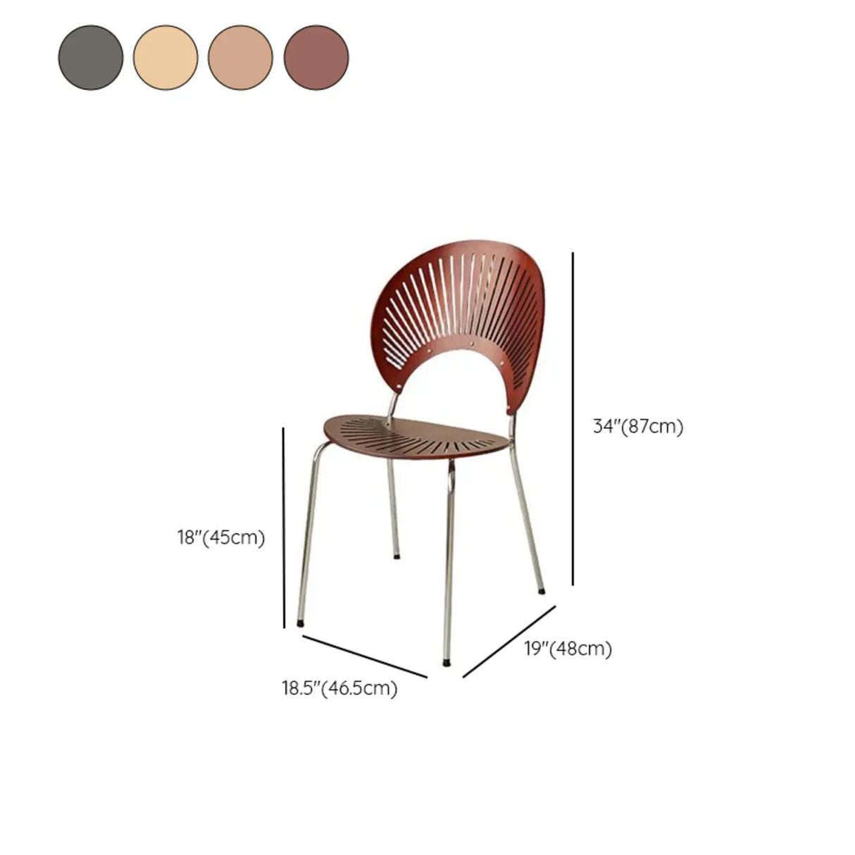 Wood Hollow Fan-Shaped Open Back Dining Chair Nut-Brown