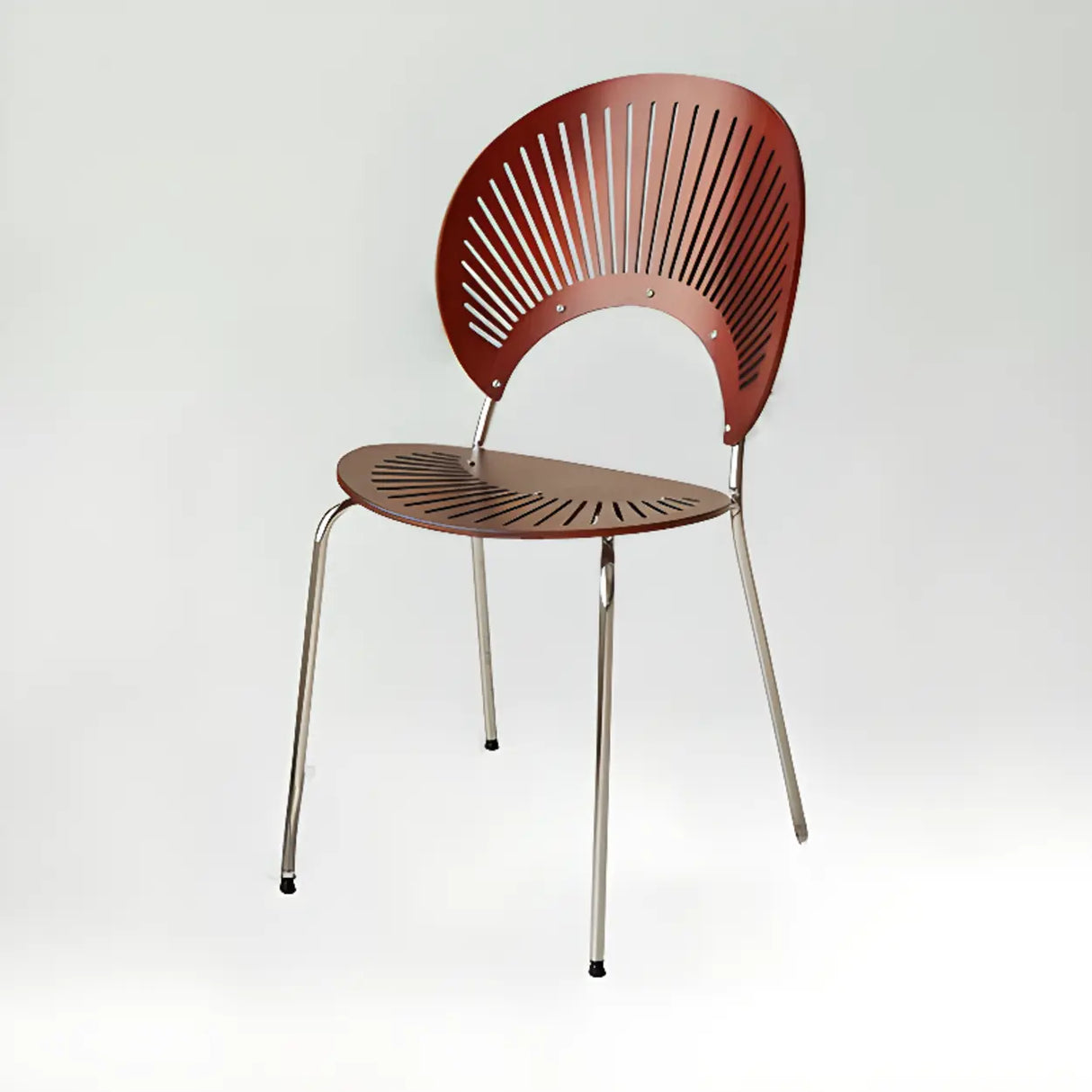 Wood Hollow Fan-Shaped Open Back Dining Chair Nut-Brown Image - 2