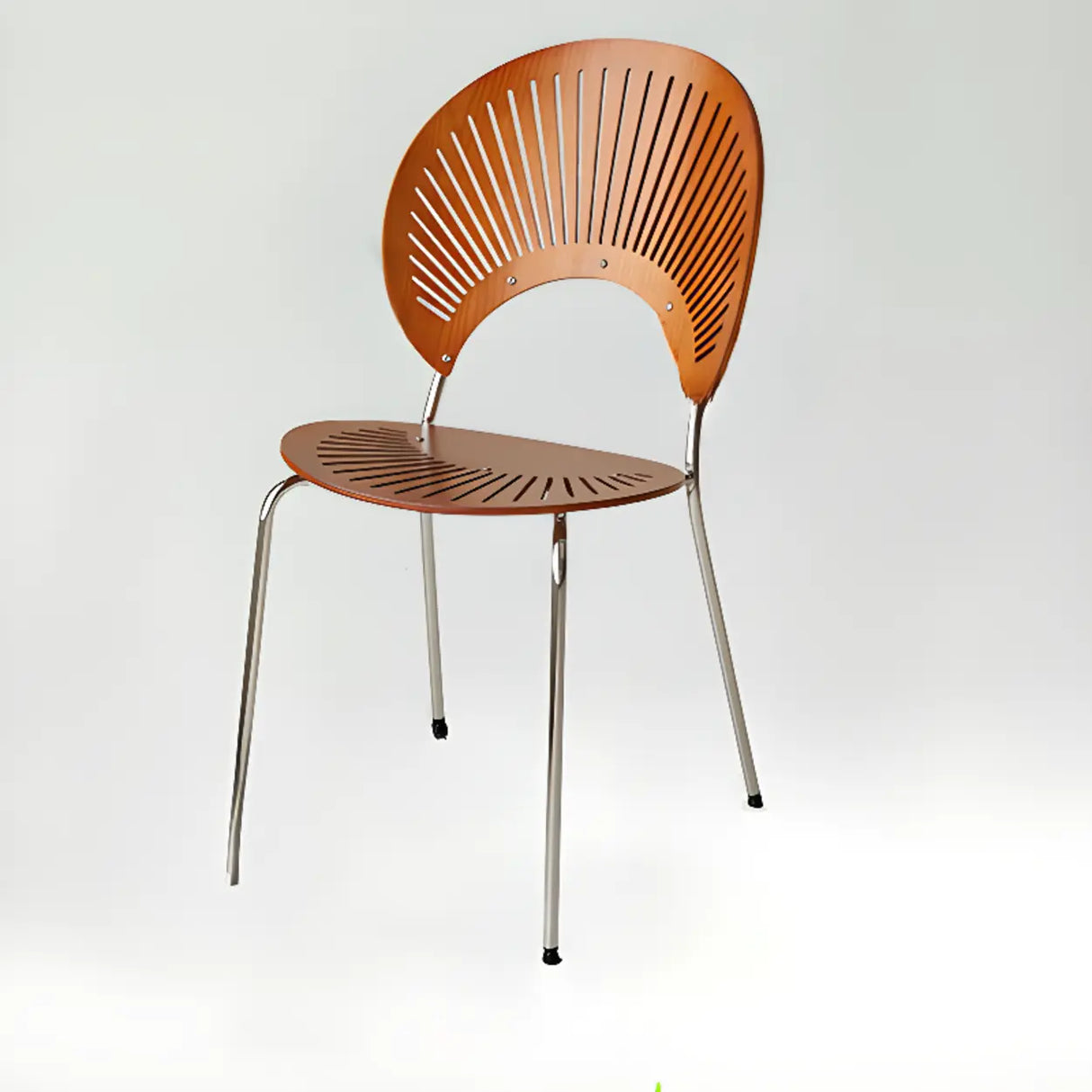 Wood Hollow Fan-Shaped Open Back Dining Chair Nut-Brown Image - 4