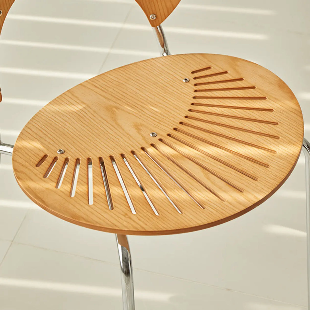 Wood Hollow Fan-Shaped Open Back Dining Chair Nut-Brown Image - 5