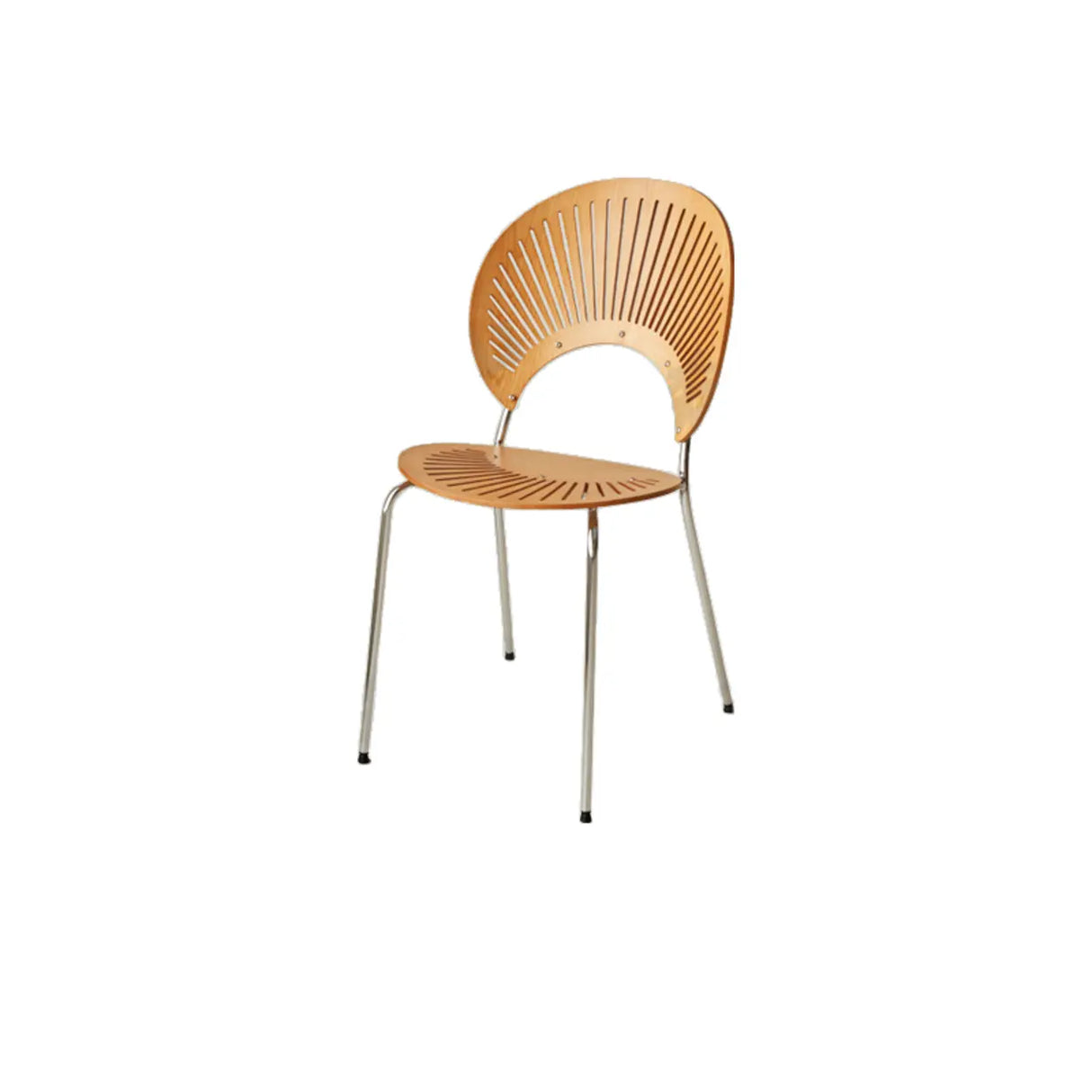 Wood Hollow Fan-Shaped Open Back Dining Chair Nut-Brown Image - 7