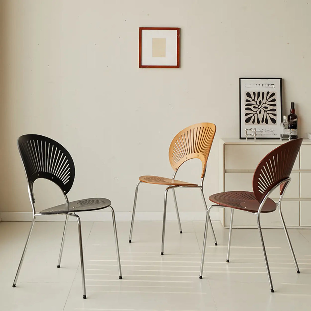 Wood Hollow Fan-Shaped Open Back Dining Chair Nut-Brown Image - 9