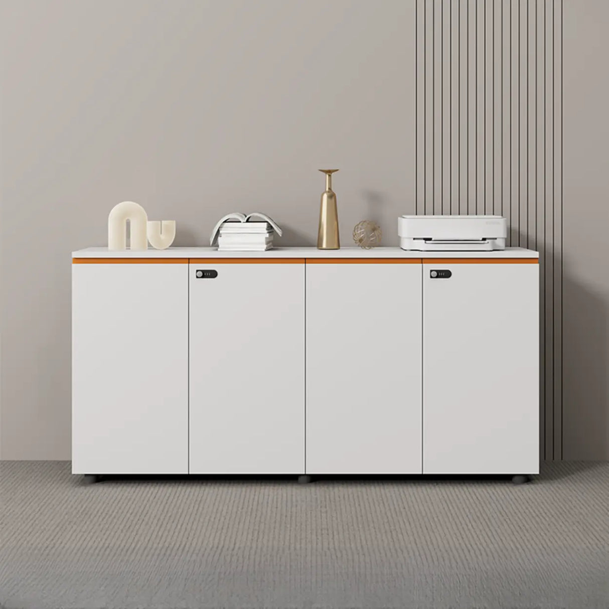 Wood Horizontal White Filing Cabinet with Shelving Image - 11