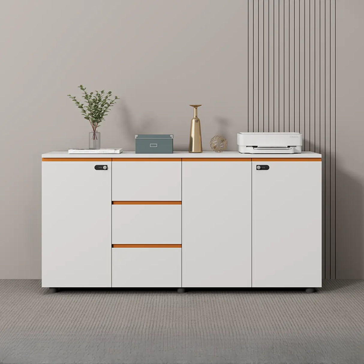 Wood Horizontal White Filing Cabinet with Shelving Image - 12