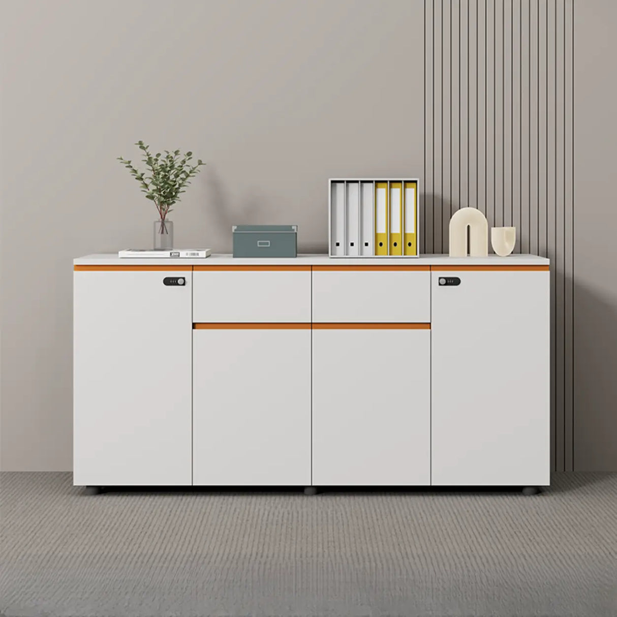 Wood Horizontal White Filing Cabinet with Shelving Image - 13