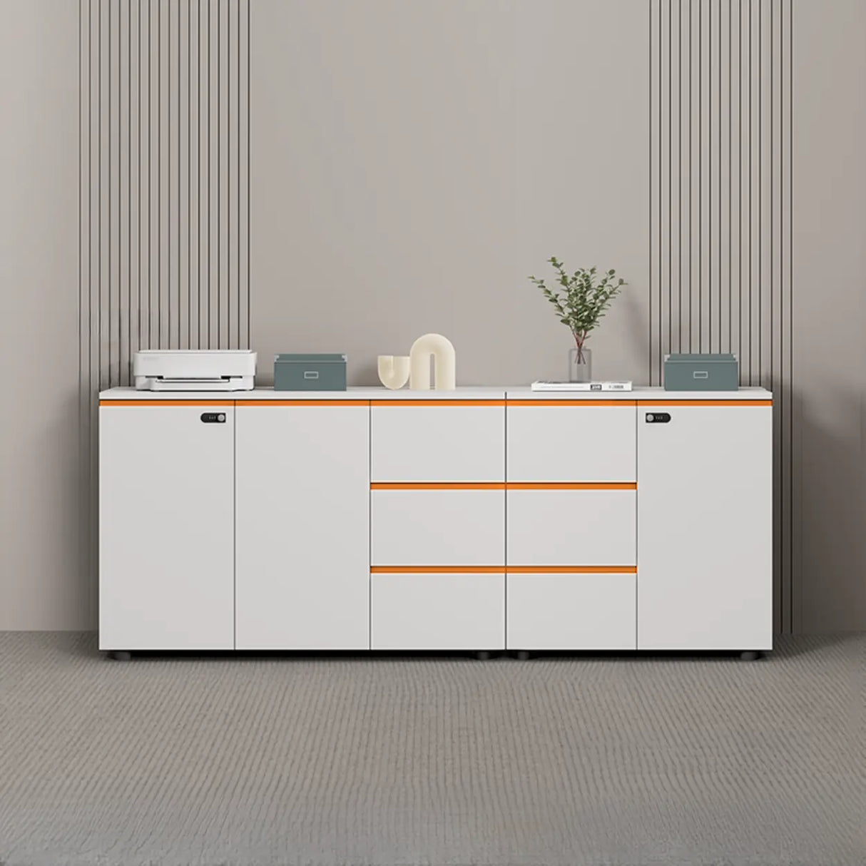 Wood Horizontal White Filing Cabinet with Shelving Image - 14