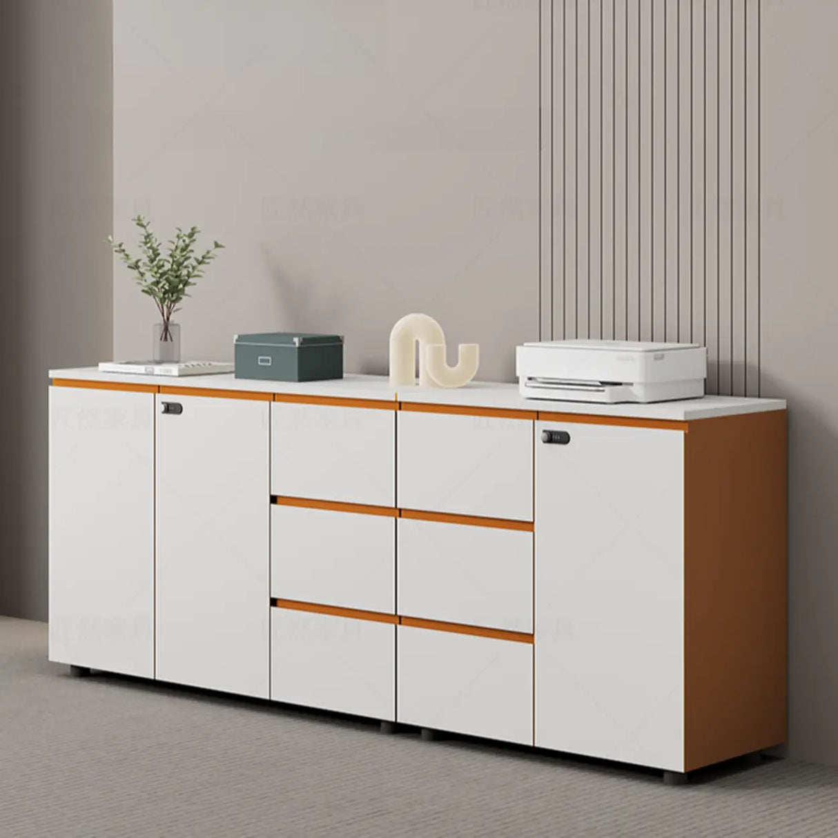 Wood Horizontal White Filing Cabinet with Shelving Image - 1
