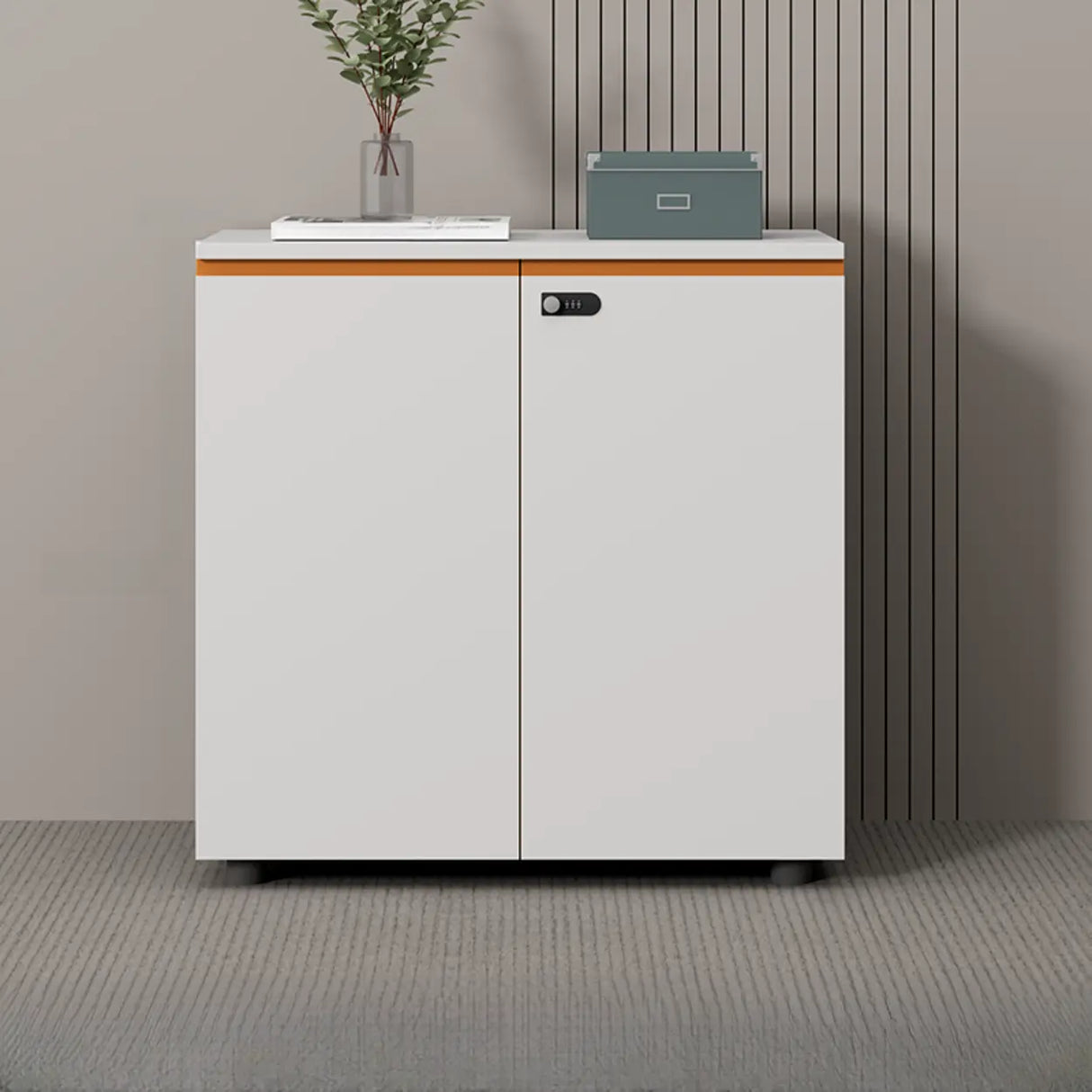 Wood Horizontal White Filing Cabinet with Shelving Image - 2