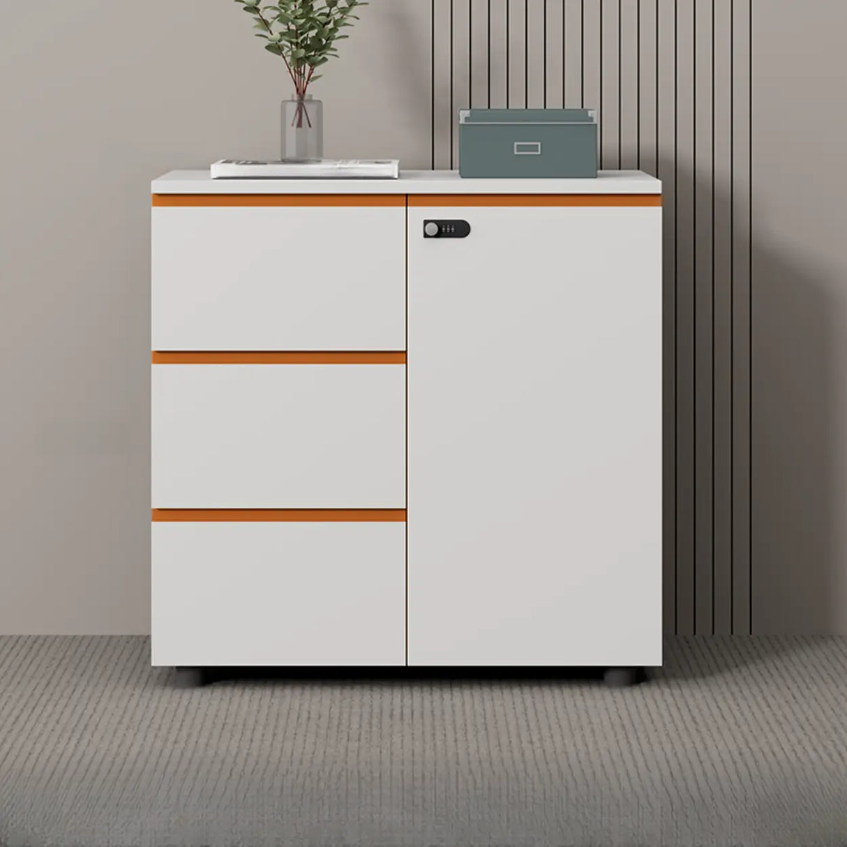 Wood Horizontal White Filing Cabinet with Shelving Image - 3