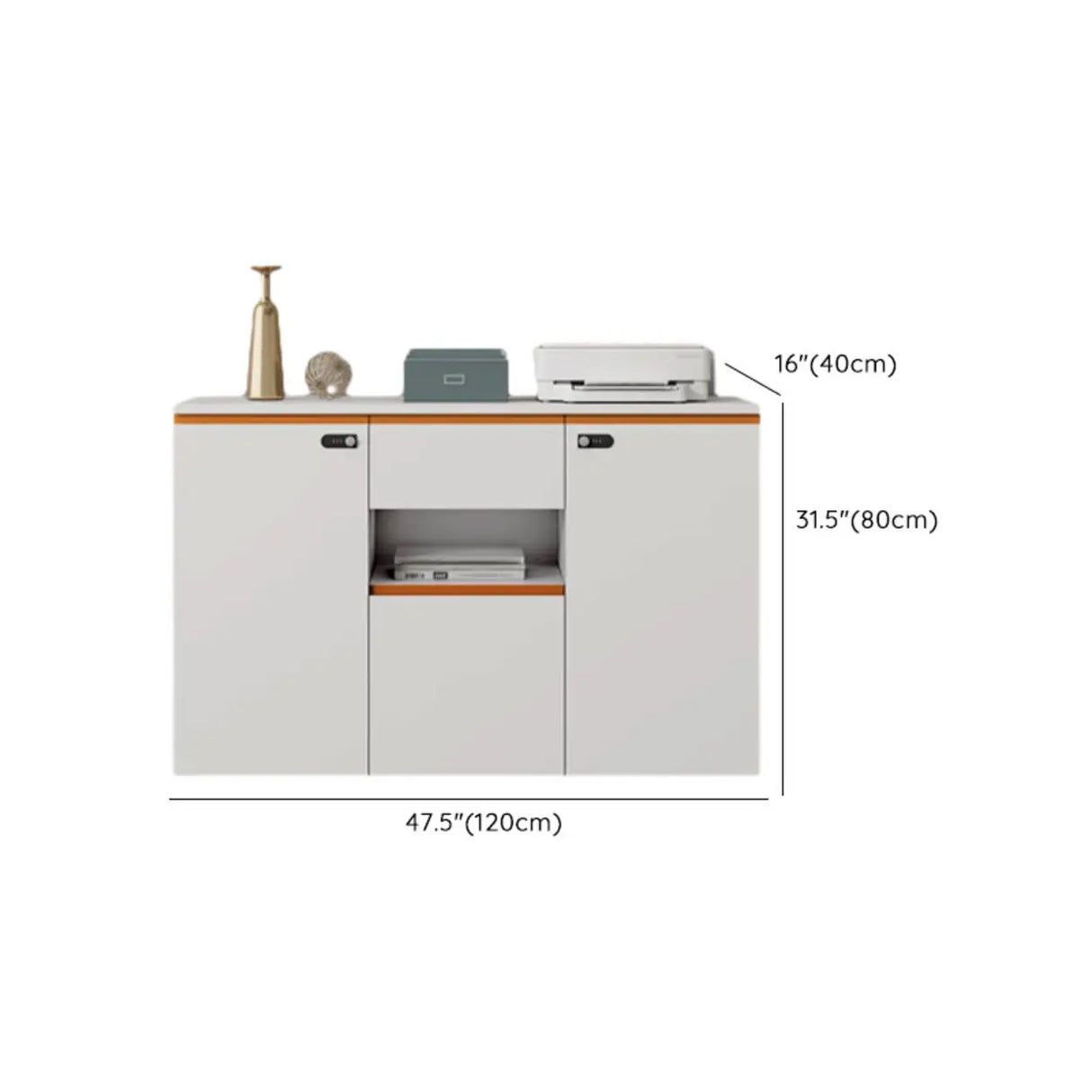Wood Horizontal White Filing Cabinet with Shelving Image - 19
