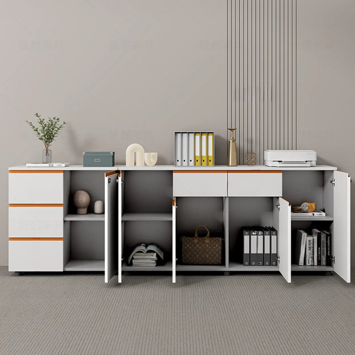 Wood Horizontal White Filing Cabinet with Shelving Image - 4