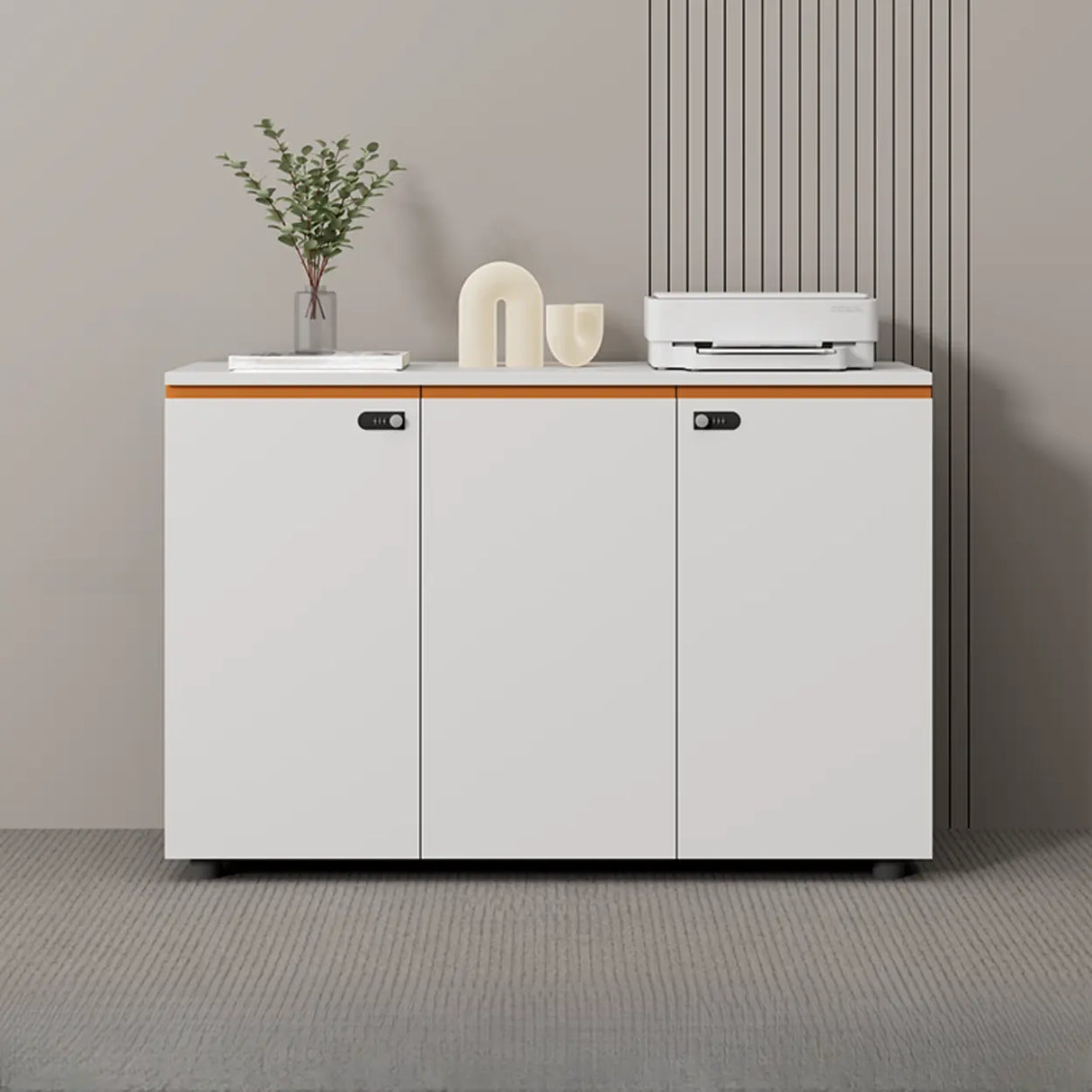 Wood Horizontal White Filing Cabinet with Shelving Image - 5