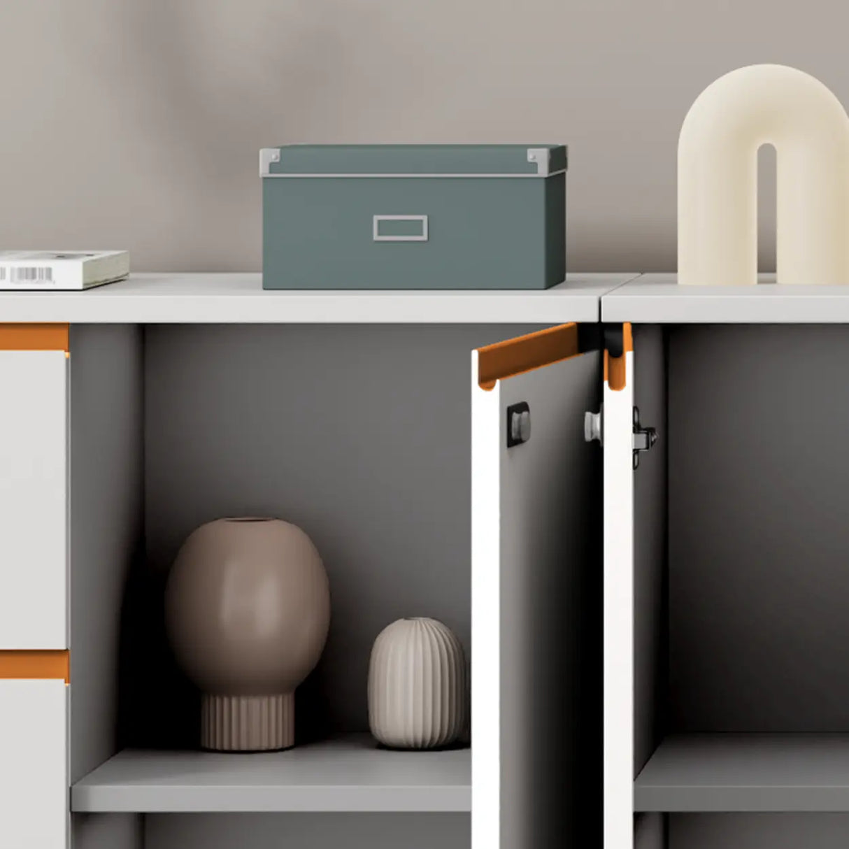 Wood Horizontal White Filing Cabinet with Shelving Image - 6