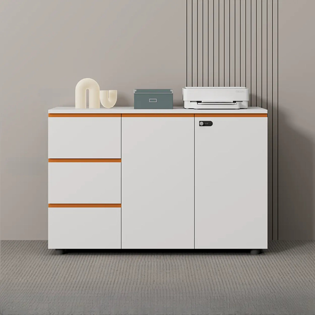 Wood Horizontal White Filing Cabinet with Shelving Image - 7