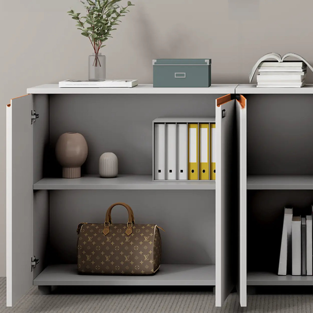 Wood Horizontal White Filing Cabinet with Shelving Image - 8