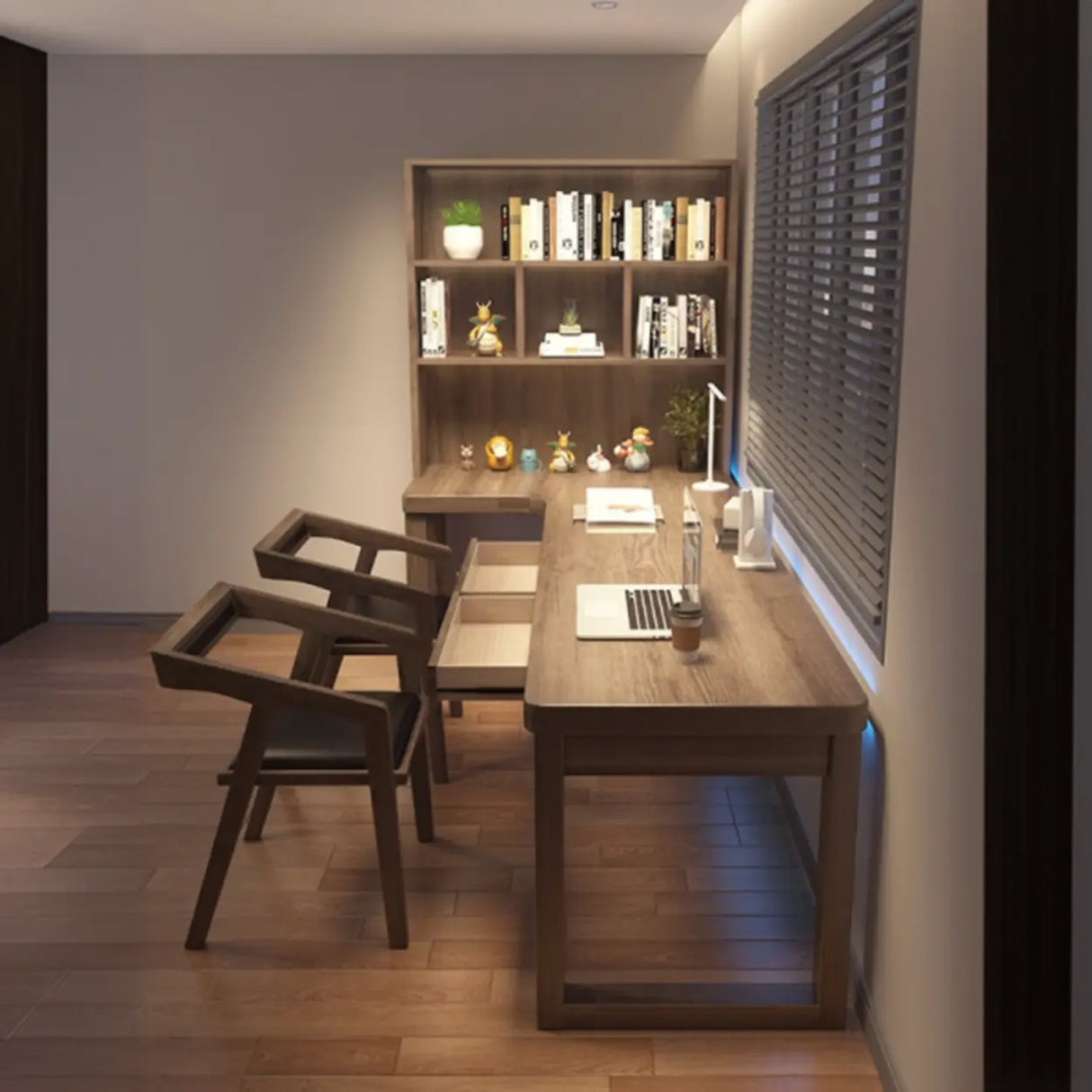 Wood Hutch Drawers L-Shape Double Computer Desk Image - 6