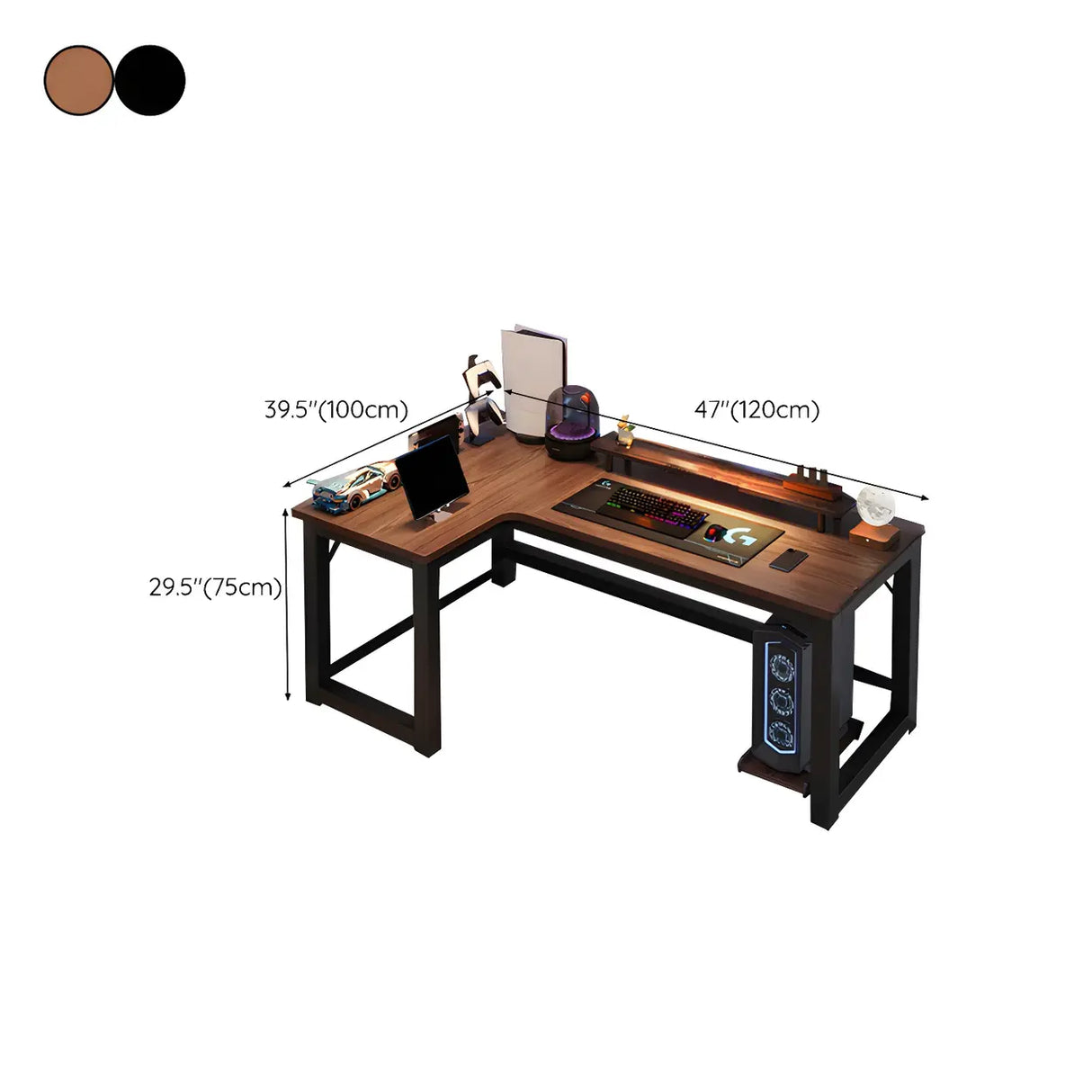 Wood L-Shape Gaming Computer Desks with CPU Storage Image - 12