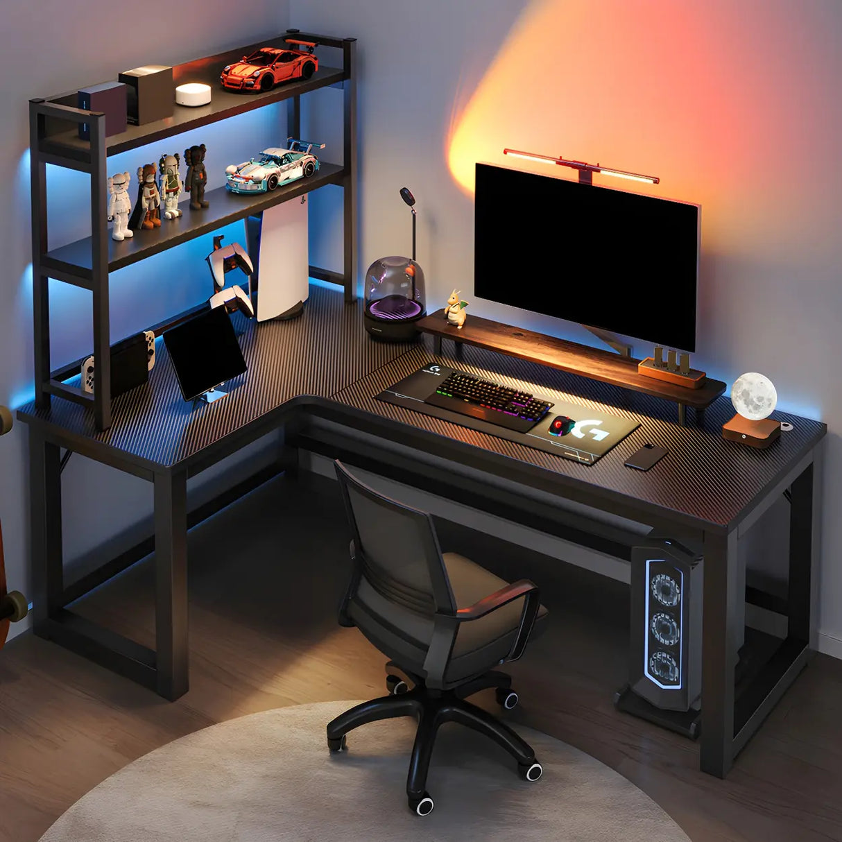 Wood L-Shape Gaming Computer Desks with CPU Storage Image - 1