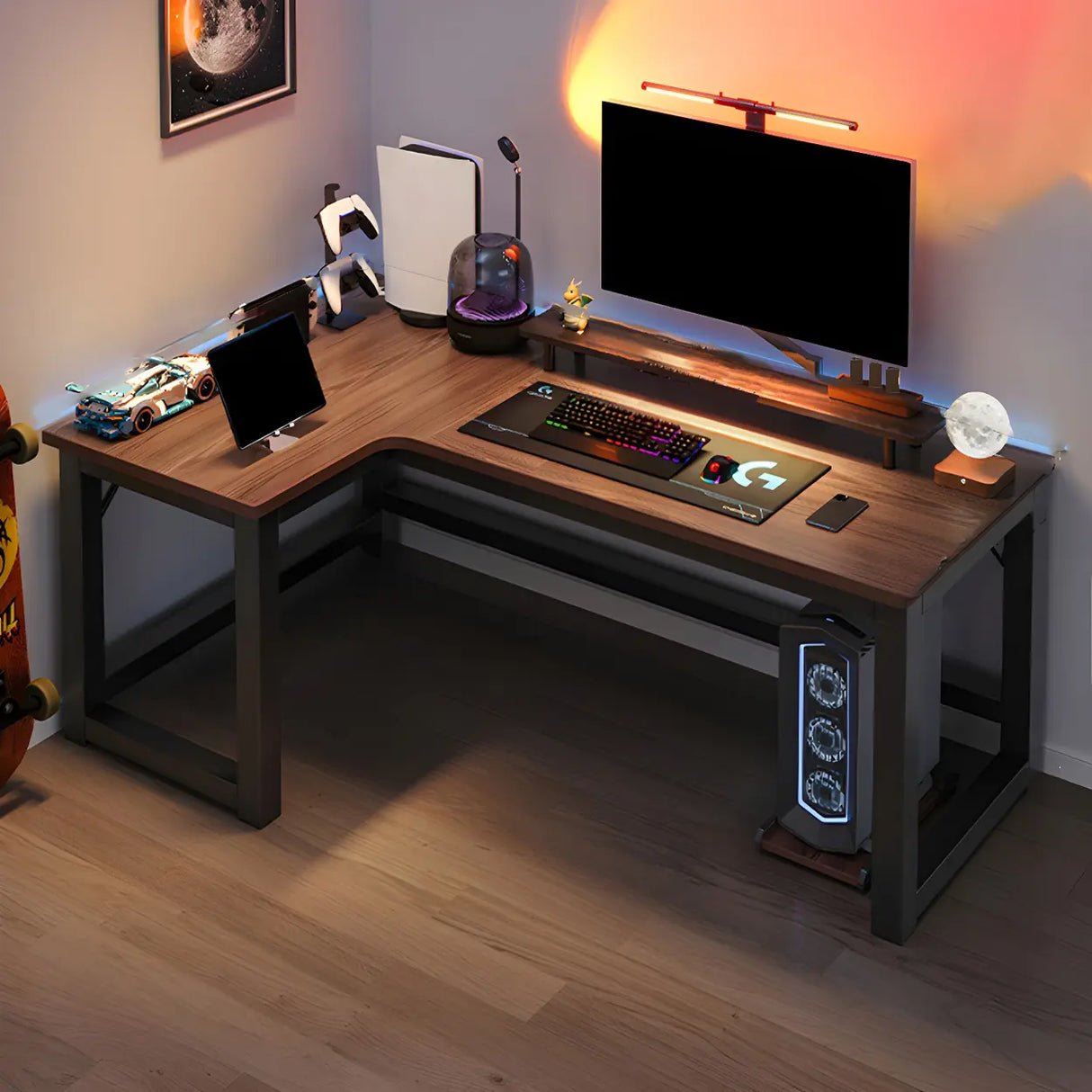 Wood L-Shape Gaming Computer Desks with CPU Storage Image - 2
