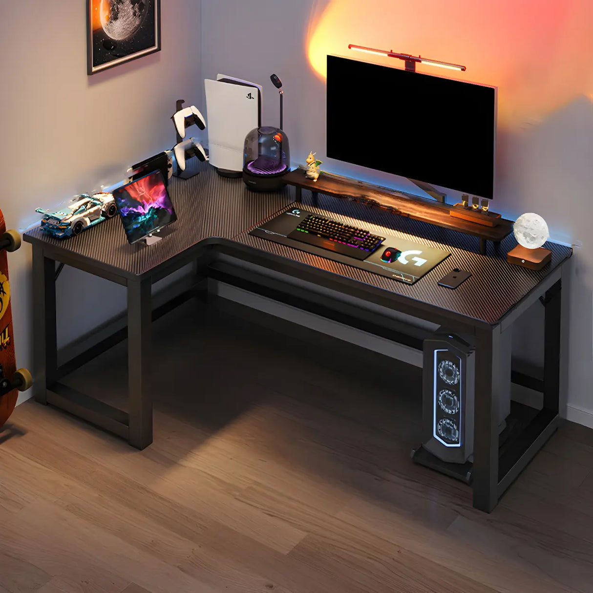 Wood L-Shape Gaming Computer Desks with CPU Storage Image - 3