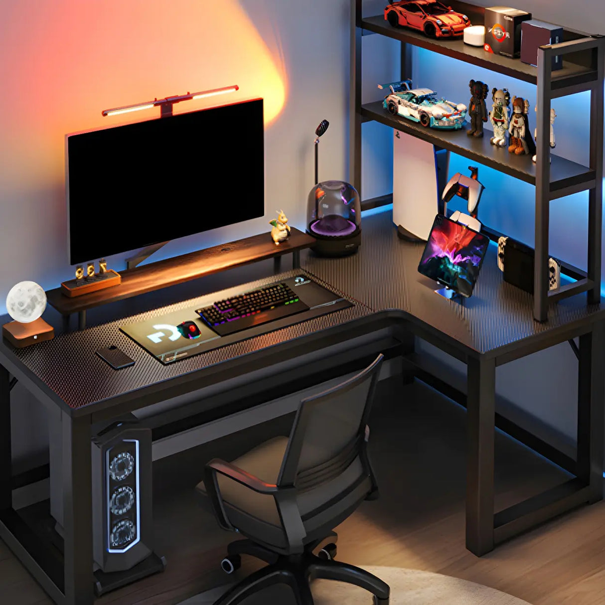 Wood L-Shape Gaming Computer Desks with CPU Storage Image - 4