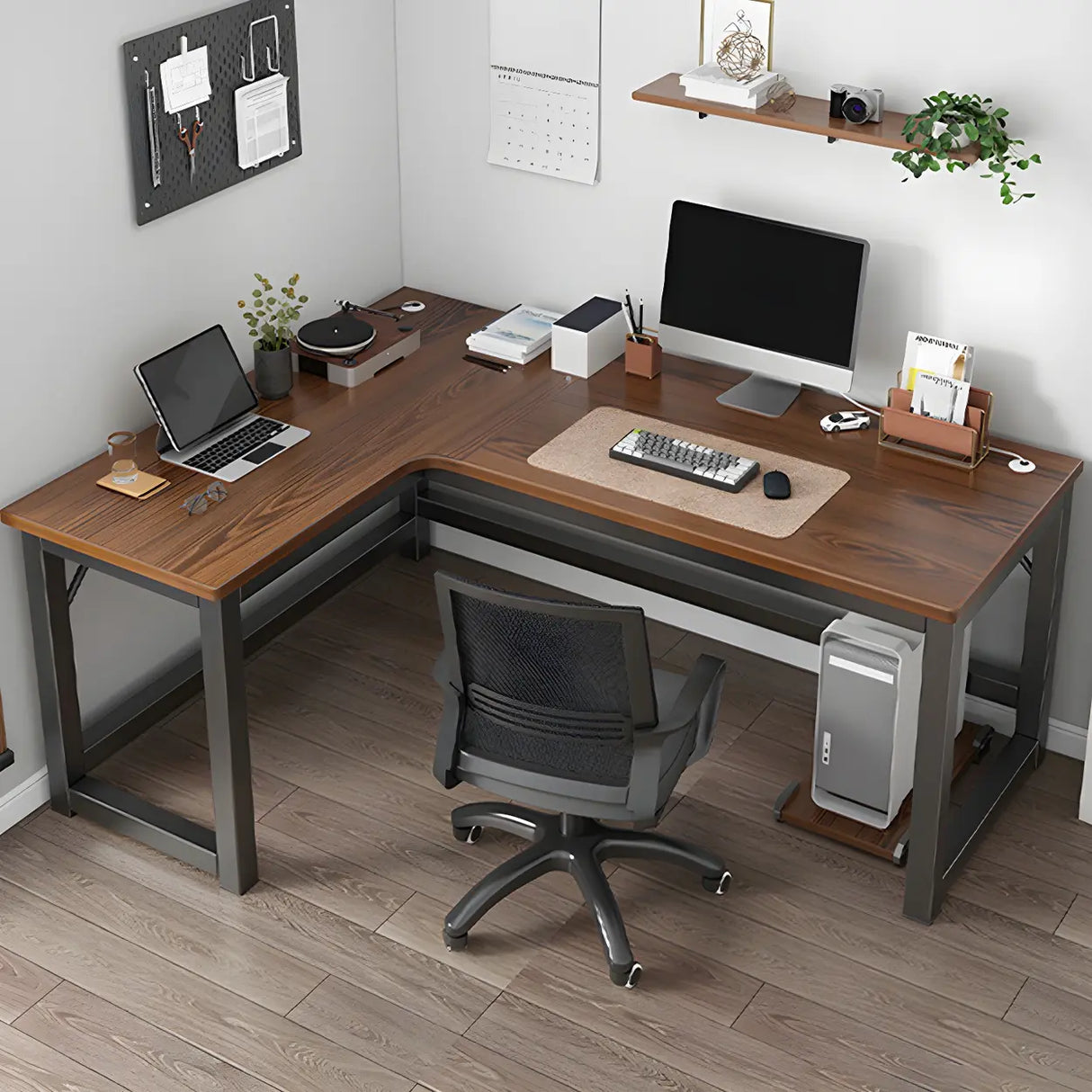 Wood L-Shape Gaming Computer Desks with CPU Storage Image - 5