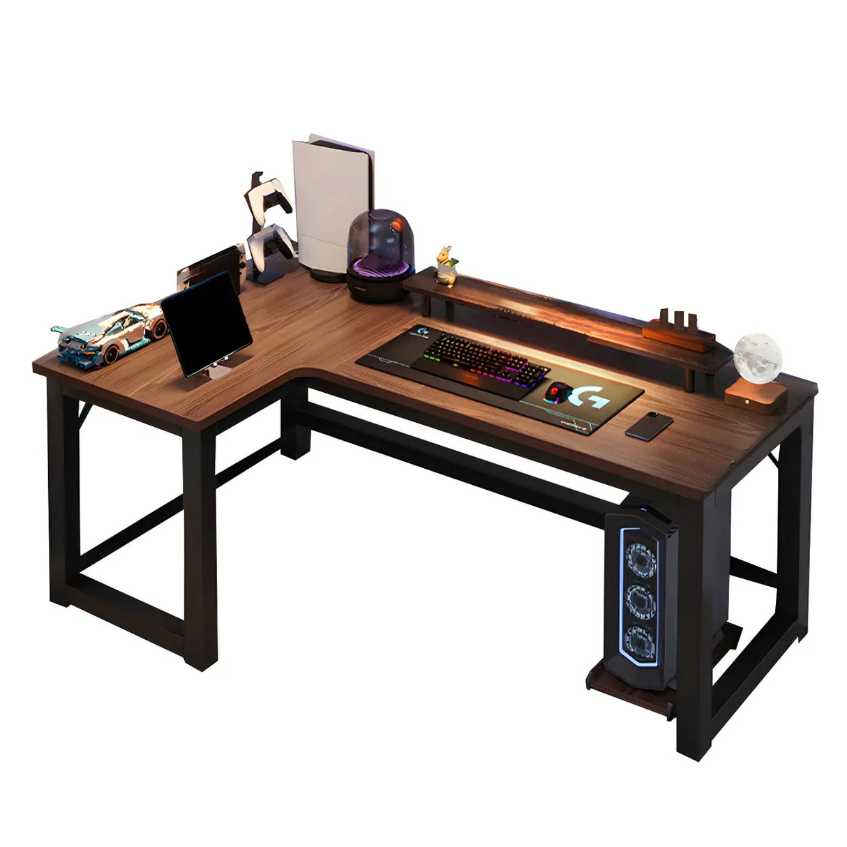 Wood L-Shape Gaming Computer Desks with CPU Storage Image - 7