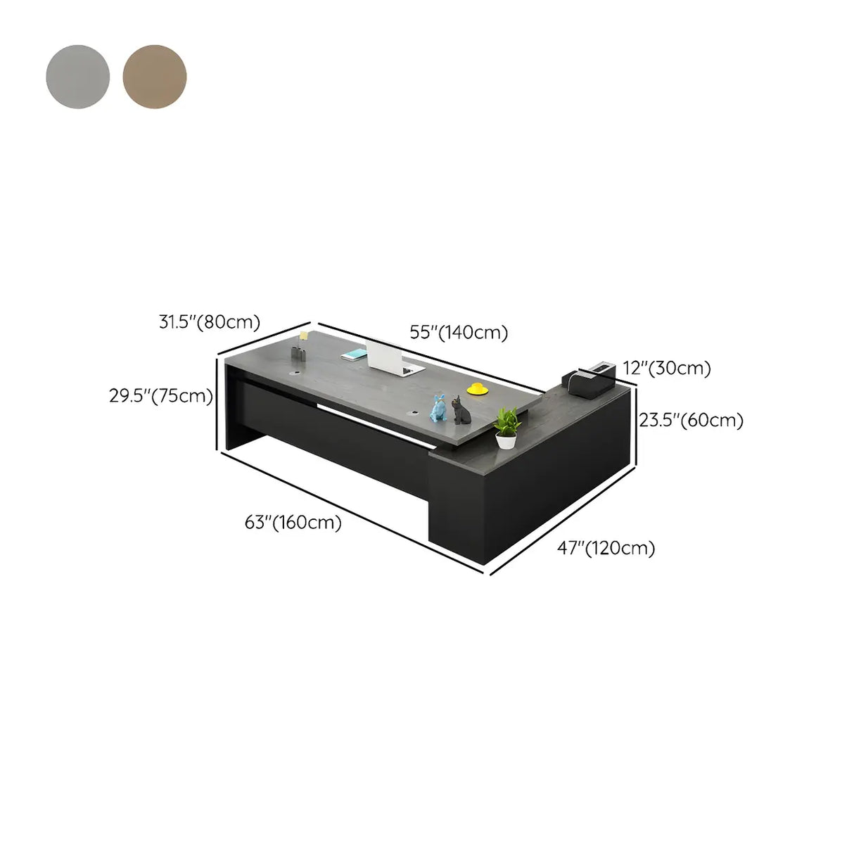 Wood L-Shape Metal Pedestal Executive Desk with Cabinet Image - 11