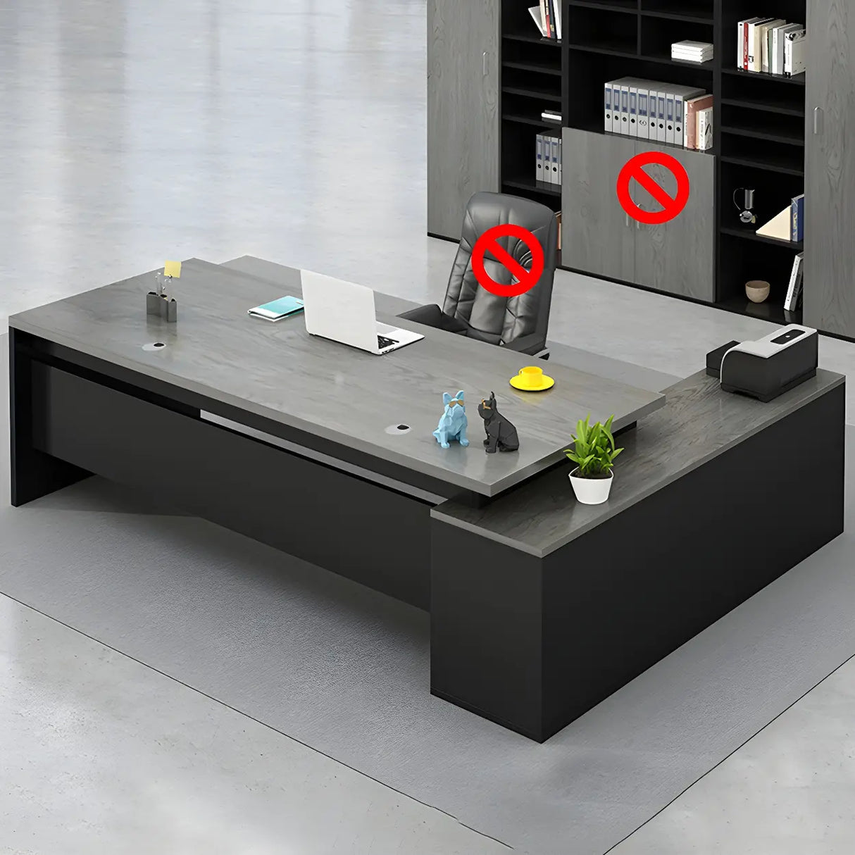 Wood L-Shape Metal Pedestal Executive Desk with Cabinet Image - 2