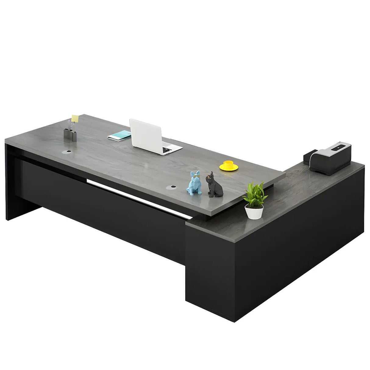 Wood L-Shape Metal Pedestal Executive Desk with Cabinet Image - 5