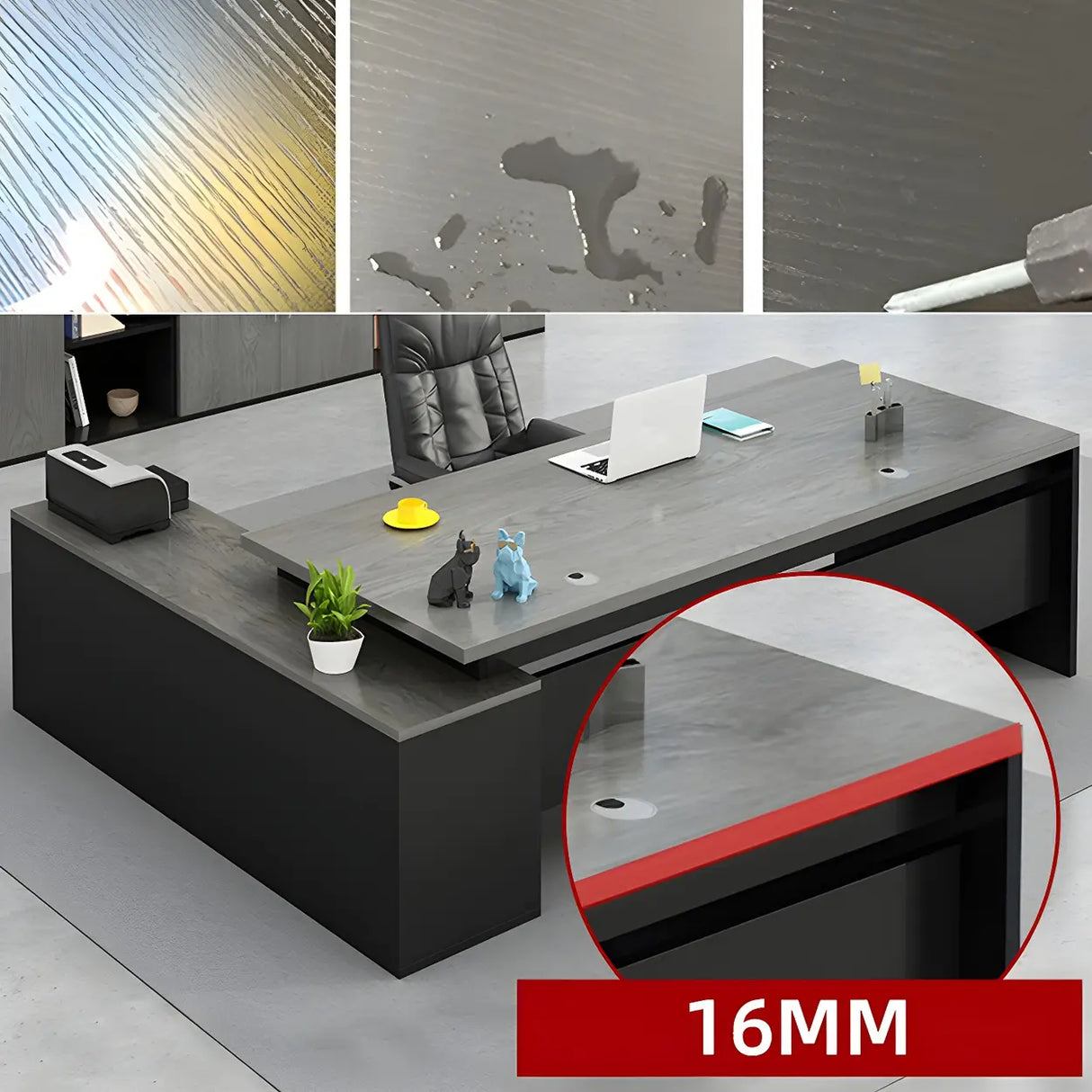 Wood L-Shape Metal Pedestal Executive Desk with Cabinet Image - 7