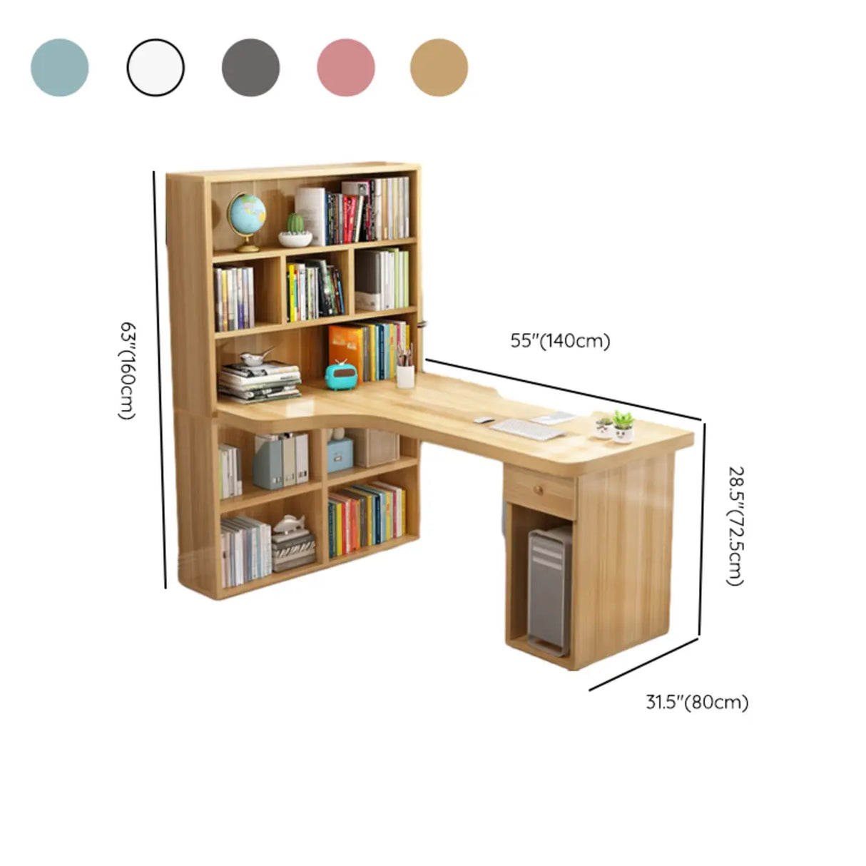 Wood L-Shaped Storage Kids Computer Desk with Hutch