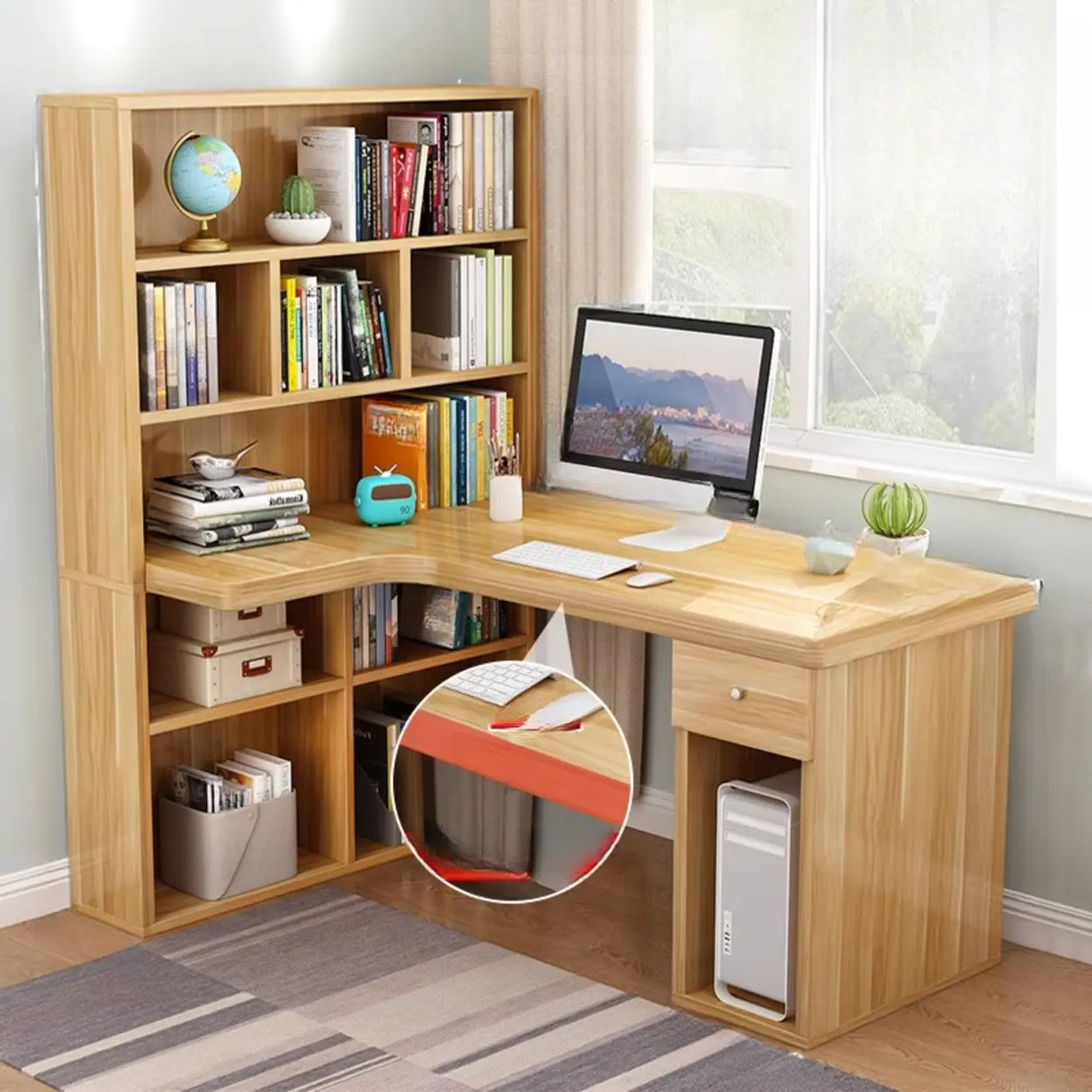 Wood L-Shaped Storage Kids Computer Desk with Hutch Image - 2