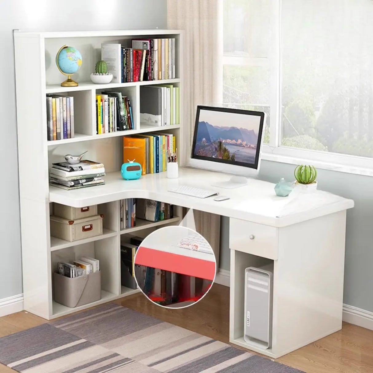 Wood L-Shaped Storage Kids Computer Desk with Hutch Image - 3